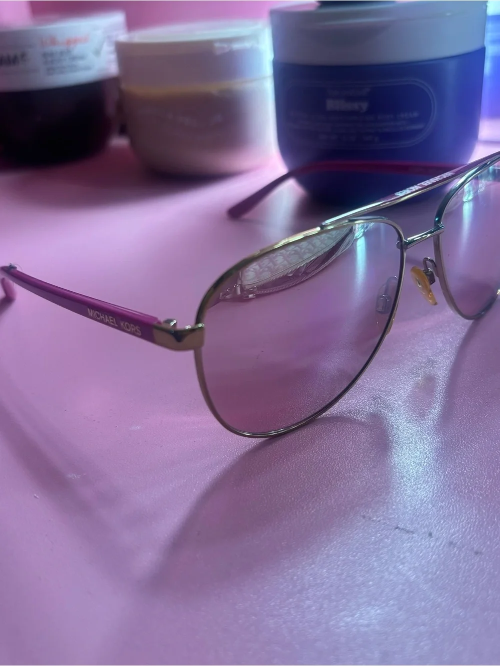Michael Kors Pink-Tinted Gold Aviator Sunglasses